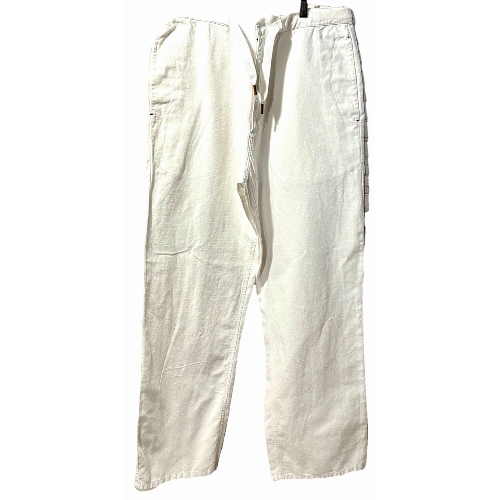 Sean John Linen Cotton Pants White Womens Sz Large Straight Resort Wear Classic